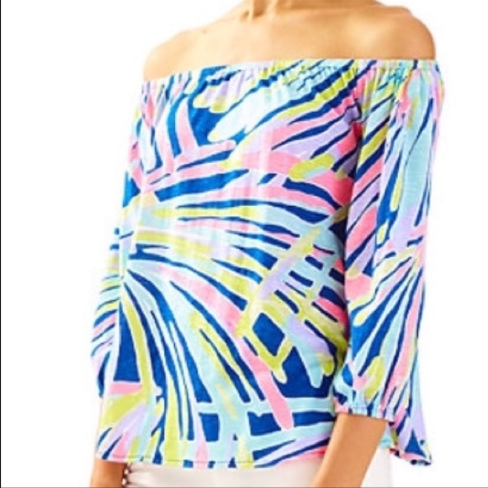Lilly Pulitzer Enna Knit Off the Shoulder Top ‘Indigo Sea Dreamin’